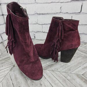 Vince Camuto Hayzee Burgundy Leather Ankle Boots Womens 7.5 Block Heel Western